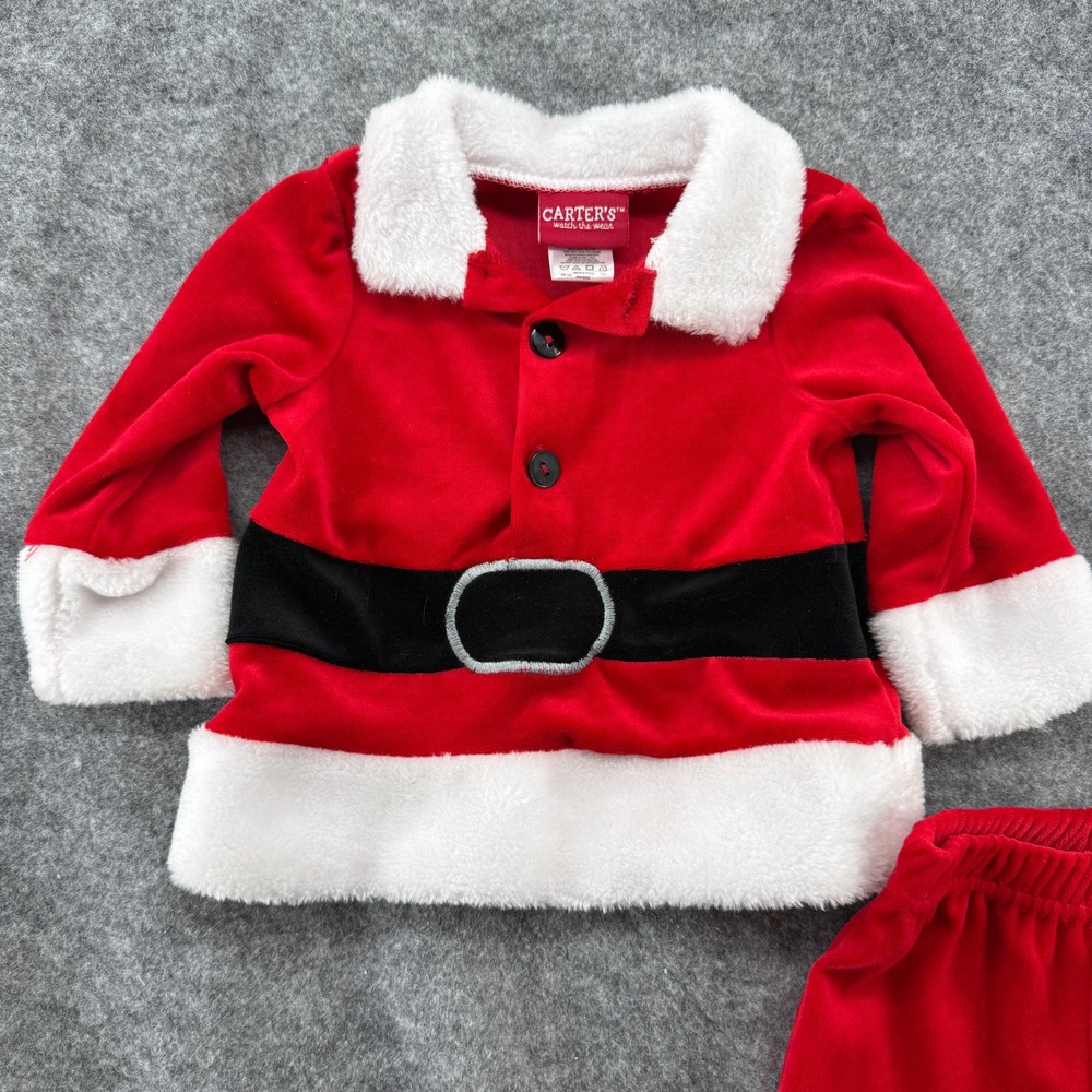 Carter's Santa Costume Set Kids 6-9M VTG Red Velour Faux Fur Holiday Outfit - Picture 2 of 15